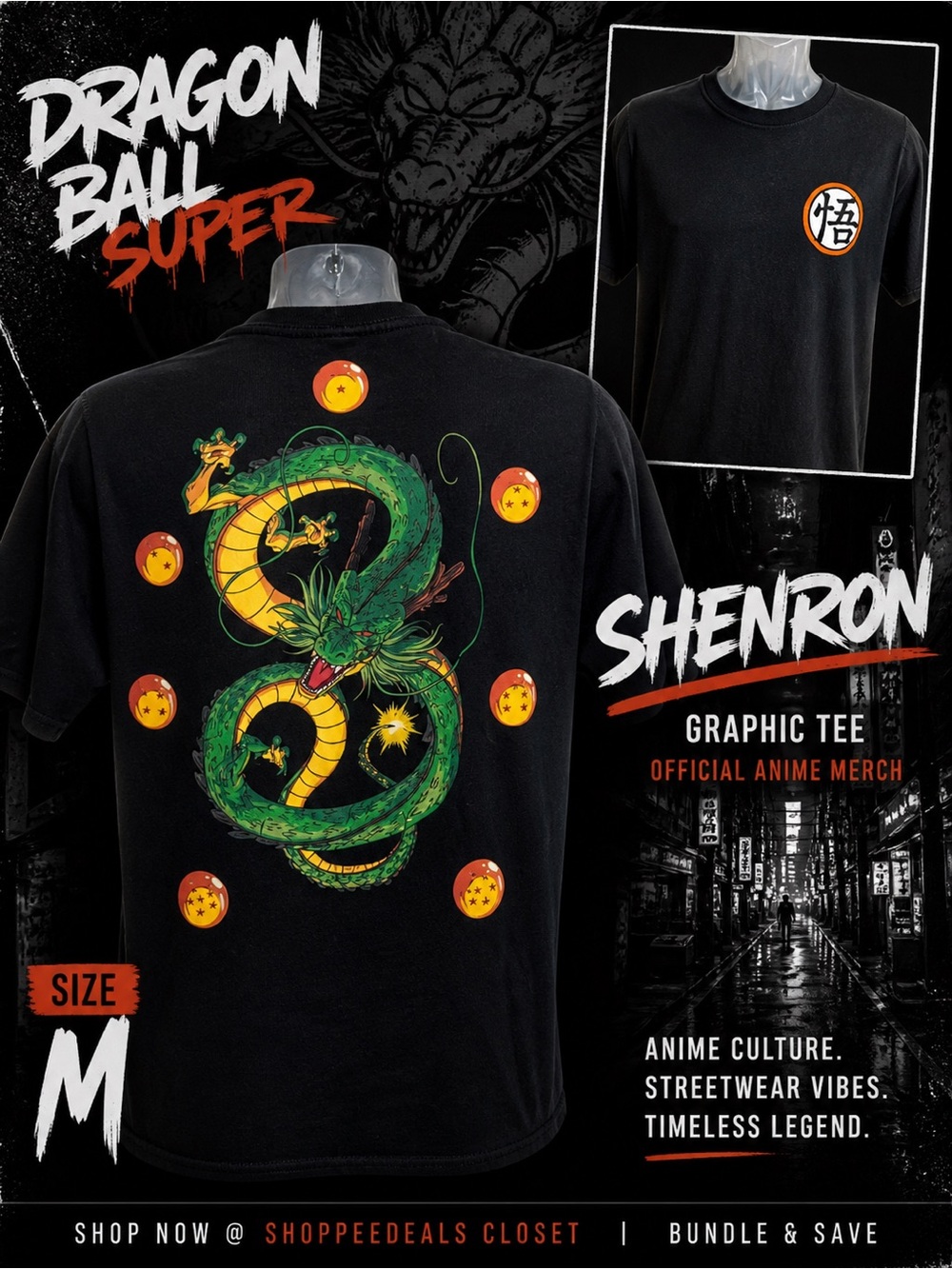Dragon Ball Super Shenron Graphic T-Shirt – Black Anime Tee Size M